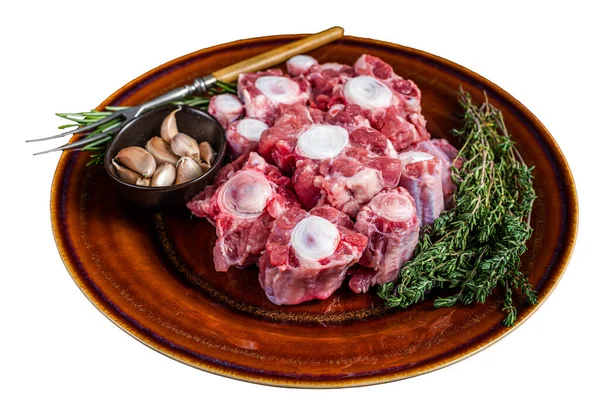 Carne Fresca Sin Cocer Cortada Oxtail Carne Plato Rústico Con —  Fotos de Stock