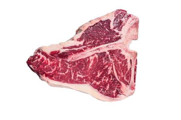 Raw Bone Porterhouse Steak Kitchen Table Isolated White Background — Stock Photo, Image