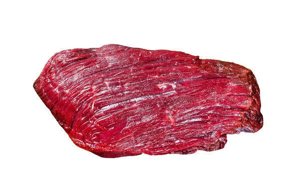 Ωμή Μπριζόλα Ελαφιού Από Άγριο Κρέας Απομονωμένα Λευκό Φόντο — Φωτογραφία Αρχείου