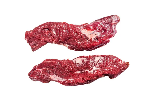 Machete Biefstuk Rauw Gesneden Opknoping Tender Gesneden Geïsoleerd Witte Achtergrond — Stockfoto