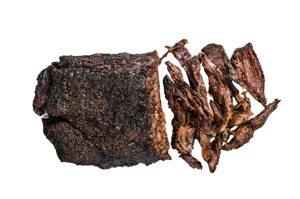 Gerookte Bbq Rundvlees Brisket Vlees Biefstuk Geïsoleerd Witte Achtergrond — Stockfoto