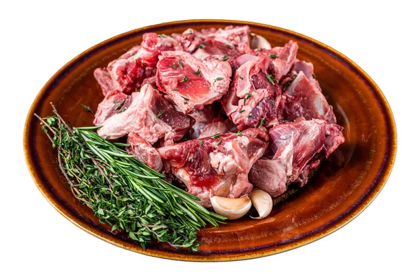 Carne Cordero Cruda Cortada Cubitos Para Gulash Guiso Con Hueso —  Fotos de Stock