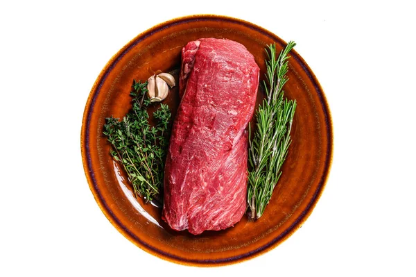 Biftek Için Çiğ Fileto Fileto Sığır Eti Eti Beyaz Arkaplanda — Stok fotoğraf