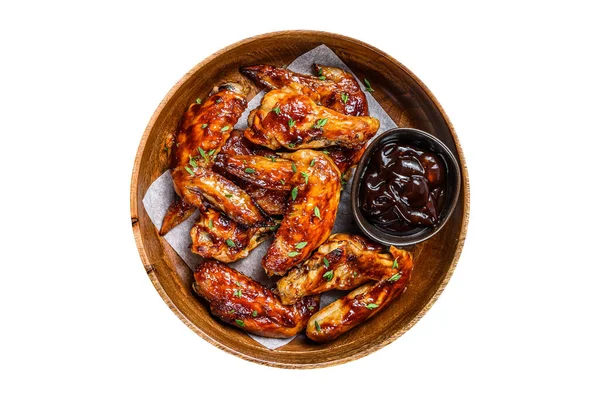 Grilled Chicken Wings Bbq Sauce Isolated White Background — Stock Photo, Image