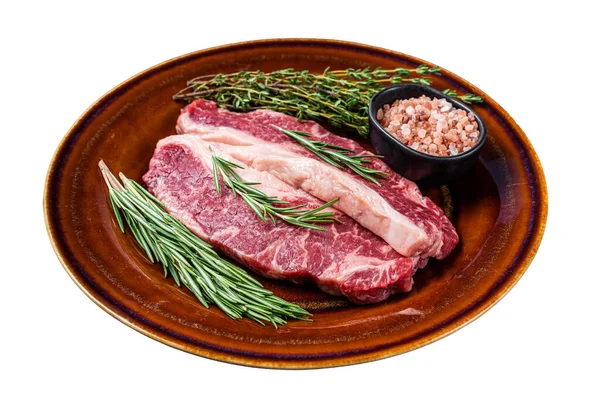 Dos Filetes Striploin Crudo Rodajas Filetes Nueva York Carne Res —  Fotos de Stock