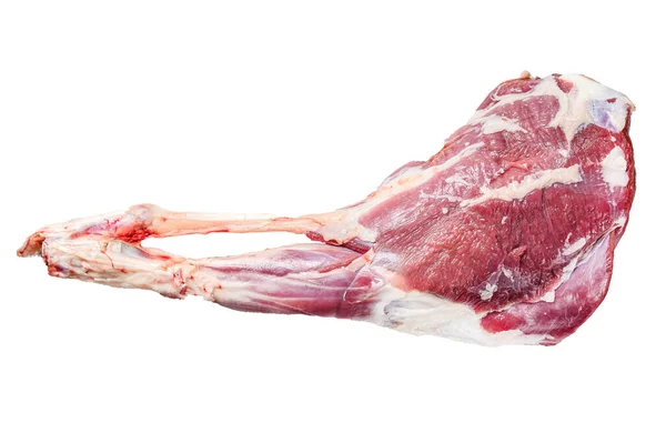 Pierna Cabra Con Pimienta Ajo Carne Cruda Granja Aislado Sobre — Foto de Stock