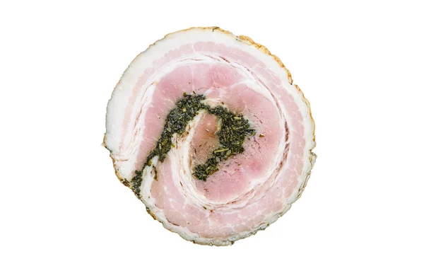 Italian Traditional Bacon Pancetta Isolated White Background — Stock Photo, Image
