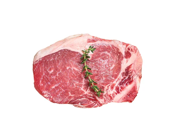 Carne Crua Clube Striploin Bife Osso Isolado Sobre Fundo Branco — Fotografia de Stock