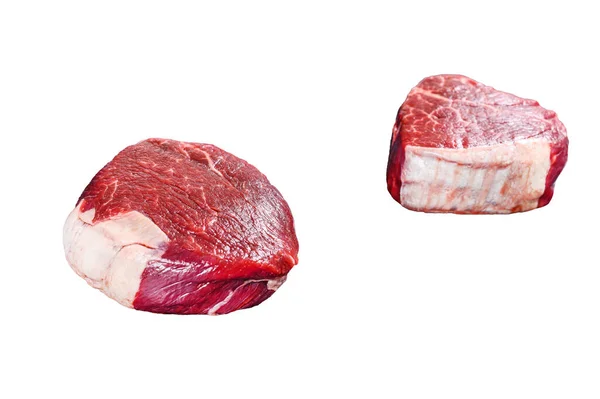 Köttbiff Med Rått Kött Tenderloin Filé Isolerad Vit Bakgrund — Stockfoto