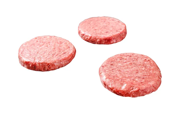 Nyers Darált Hús Darált Marhahús Burgerpástétomok Fehér Alapon Elszigetelve — Stock Fotó