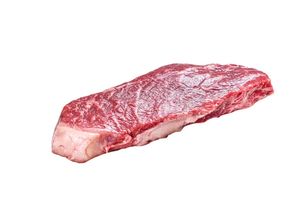 Syrový Proužkovaný Steak Mramorovým Hovězím Izolováno Bílém Pozadí — Stock fotografie