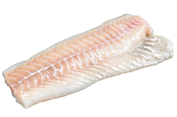 Rauwe Noorse Kabeljauwvisfilet Geïsoleerd Witte Achtergrond — Stockfoto
