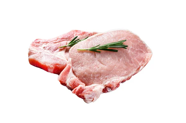Chuleta Cerdo Cruda Carne Ecológica Aislado Sobre Fondo Blanco —  Fotos de Stock