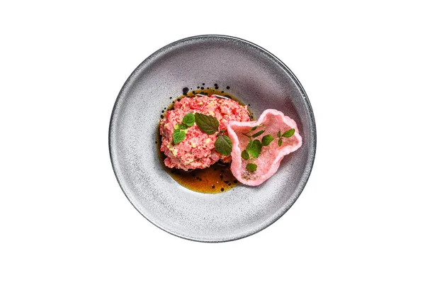 Tartare Saumon Avec Avocat Caviar Rouge Isolé Sur Fond Blanc — Photo