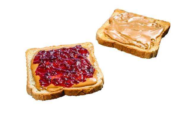 Peanut Butter Jelly White Bread Toasts Isolated White Background — Stock Photo, Image