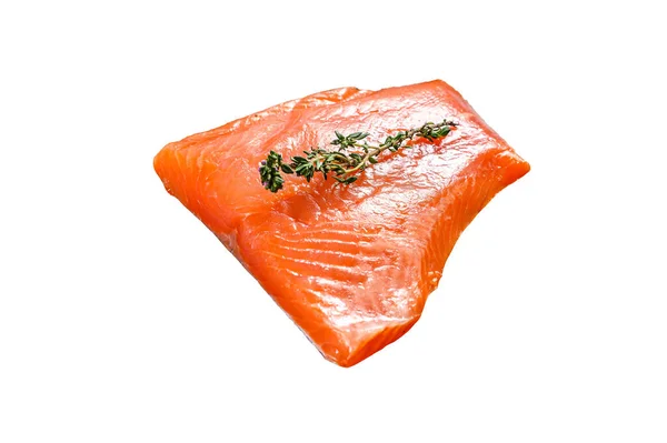 Fresh Raw Salmon Fillet Thyme Isolated White Background — Stock Photo, Image