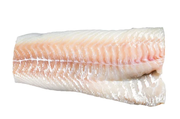 Filete Crudo Pescado Bacalao Skrei Noruego Aislado Sobre Fondo Blanco — Foto de Stock