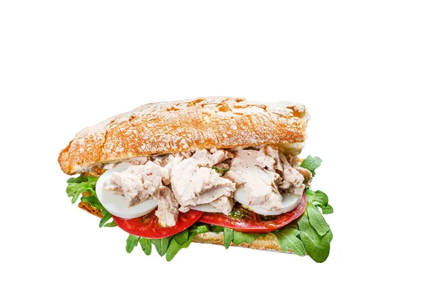 Sandwich Con Patè Fegato Merluzzo Rucola Pomodoro Uovo Erbe Aromatiche — Foto Stock