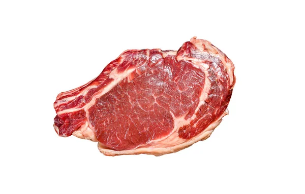 生牛仔牛排 牛肉肉在骨头上有大理石纹 因白人背景而被隔离 — 图库照片