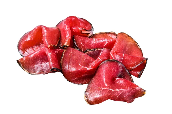 Smoked Bresaola Beef Cut Pieces Italian Antipasti Isolated White Background — Stock Photo, Image