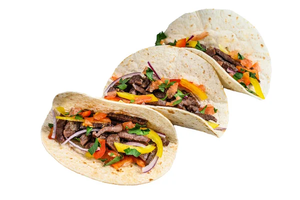 Mexicaanse Taco Met Rundvlees Paprika Geïsoleerd Witte Achtergrond — Stockfoto