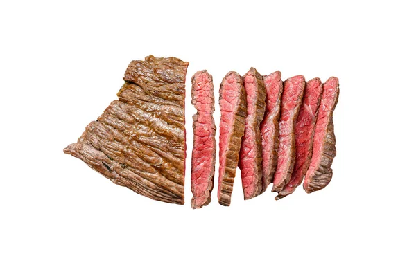 Grilované Krájené Ploché Železo Steak Mramorové Hovězí Maso Izolováno Bílém — Stock fotografie