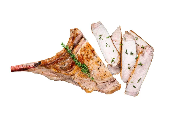 Sliced Bbq Rib Pork Chop Meat Steak Isolated White Background — Stock Photo, Image