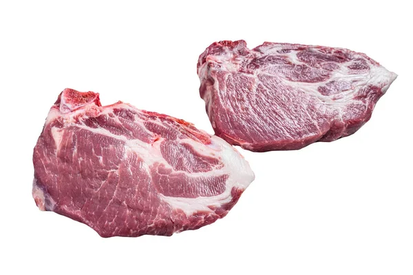 Çiğ Domuz Boyunlu Biftek Beyaz Arkaplanda Izole — Stok fotoğraf