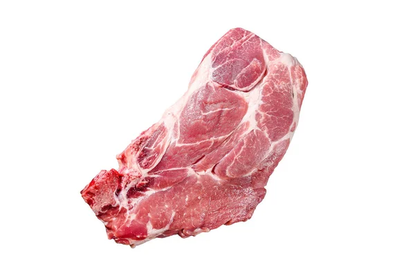 Φρέσκο Χοιρινό Κρέας Μαρμάρινη Μπριζόλα Απομονωμένα Λευκό Φόντο — Φωτογραφία Αρχείου