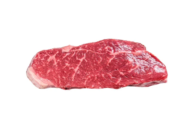 Syrový Proužkovaný Steak Mramorovým Hovězím Izolováno Bílém Pozadí — Stock fotografie