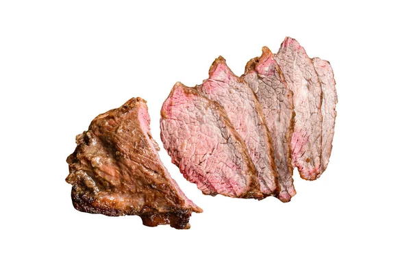 Dilimlenmiş Sığır Eti Fileto Üçlü Biftek Bbq Beyaz Arkaplanda Izole — Stok fotoğraf