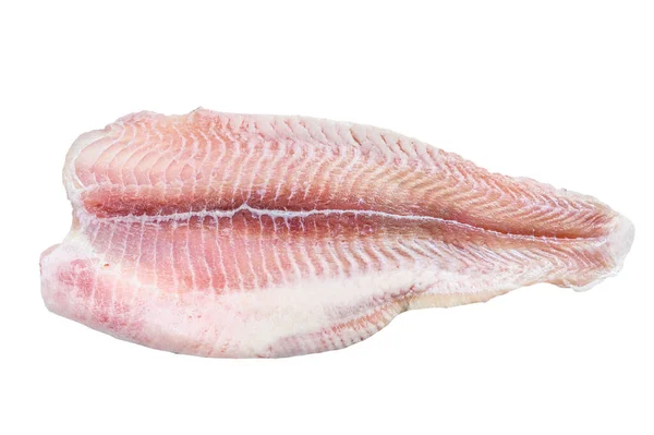 Ikan Fillet Pangasius Beku Terisolasi Pada Latar Belakang Putih — Stok Foto