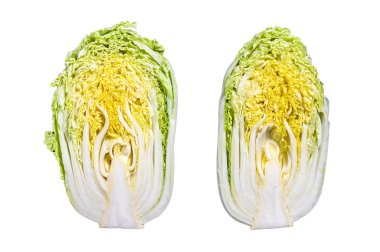 Çin lahana salatası pişirmek. Beyaz arkaplanda izole