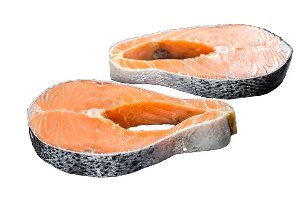 Raw Salmon Steak Organic Fish Isolated White Background — Stock Photo, Image