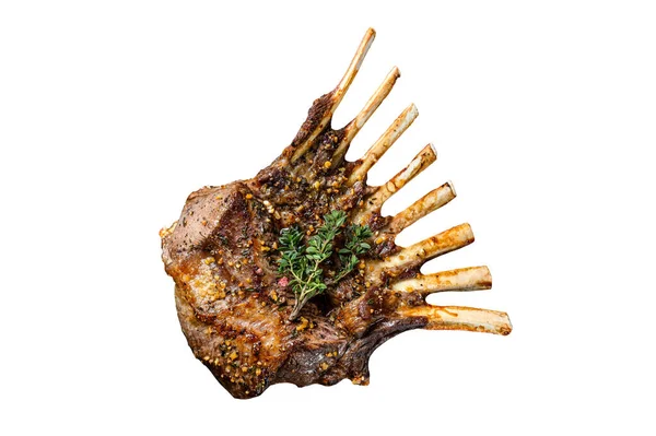 Barbecue Rack Lamb Meat Chops Isolated White Background — Stock Photo, Image