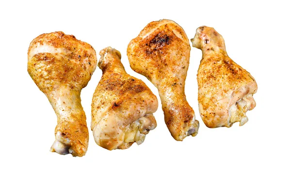 Ψητό Μπούτι Κοτόπουλου Πόδια Βότανα Απομονωμένα Λευκό Φόντο — Φωτογραφία Αρχείου