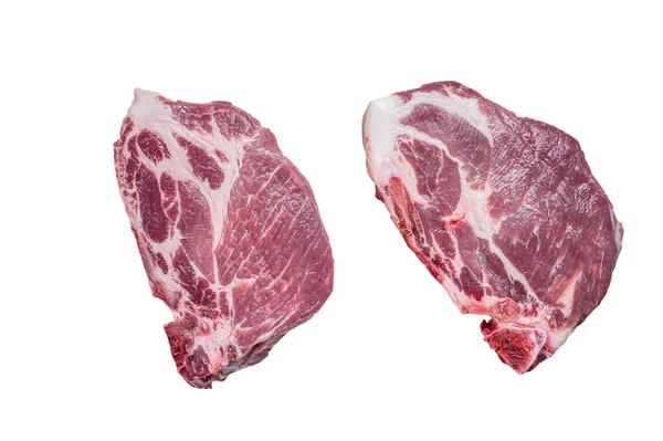 Bifes Crus Carne Porco Isolado Sobre Fundo Branco — Fotografia de Stock