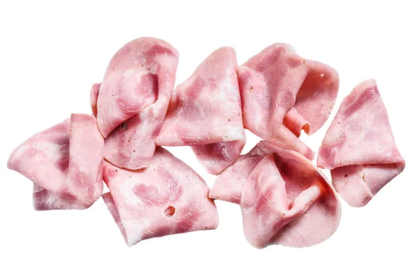 Cutted pork Ham Sausage. Traditional German boiled ham. Isolated on white background