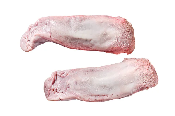 Főtt Sertésnyelv Biohús Belsőségek Fehér Alapon Elszigetelve — Stock Fotó