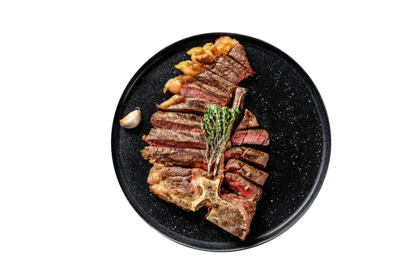 Нарезанный Флорентийский Стейк Говядина Мяса Кости Изолированный Белом Фоне — стоковое фото
