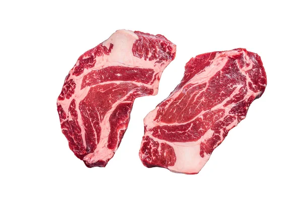 Raw Chuck Eye Roll Steaks Premium Nötkött Kött Isolerad Vit — Stockfoto