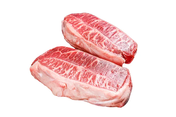Steak Cru Lame Supérieure Vieilli Sec Isolé Sur Fond Blanc — Photo
