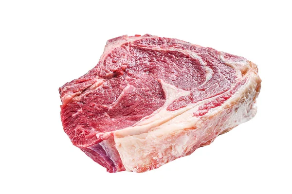 Nyers Cowboy Steak Vagy Borda Csonton Márvány Marhahús Fehér Alapon — Stock Fotó