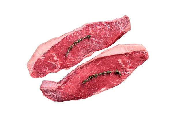 Nyers Farok Vagy Pikanha Steak Fából Készült Vágódeszkán Fehér Alapon — Stock Fotó