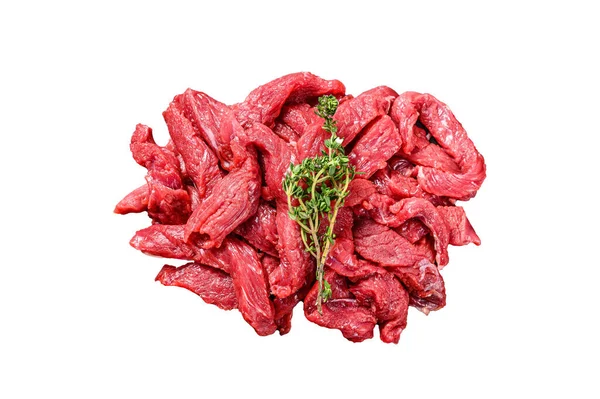 Raw Beef Stroganoff Meat Isolated White Background — Stock Photo, Image