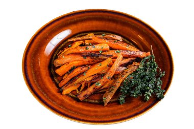 Batata Tatlı Patates Kızartması. Beyaz arkaplanda izole