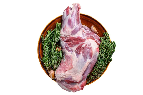 Whole Fresh Raw Lamb Shoulder Meat Plate Isolated White Background — Stock Photo, Image