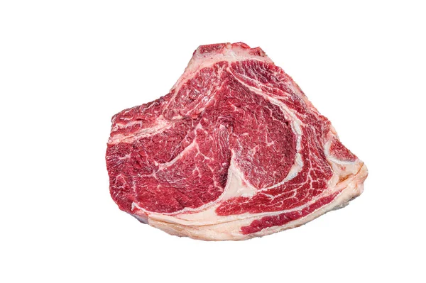 Çiğ Kovboy Bifteği Kemiğe Pirzola Mermer Biftek Beyaz Arkaplanda Izole — Stok fotoğraf