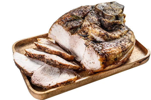 Roast Sliced Pork Knuckle Leg Meat Isolated White Background — Stock Photo, Image