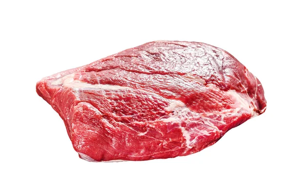 Corte Carne Crua Redonda Isolado Sobre Fundo Branco — Fotografia de Stock